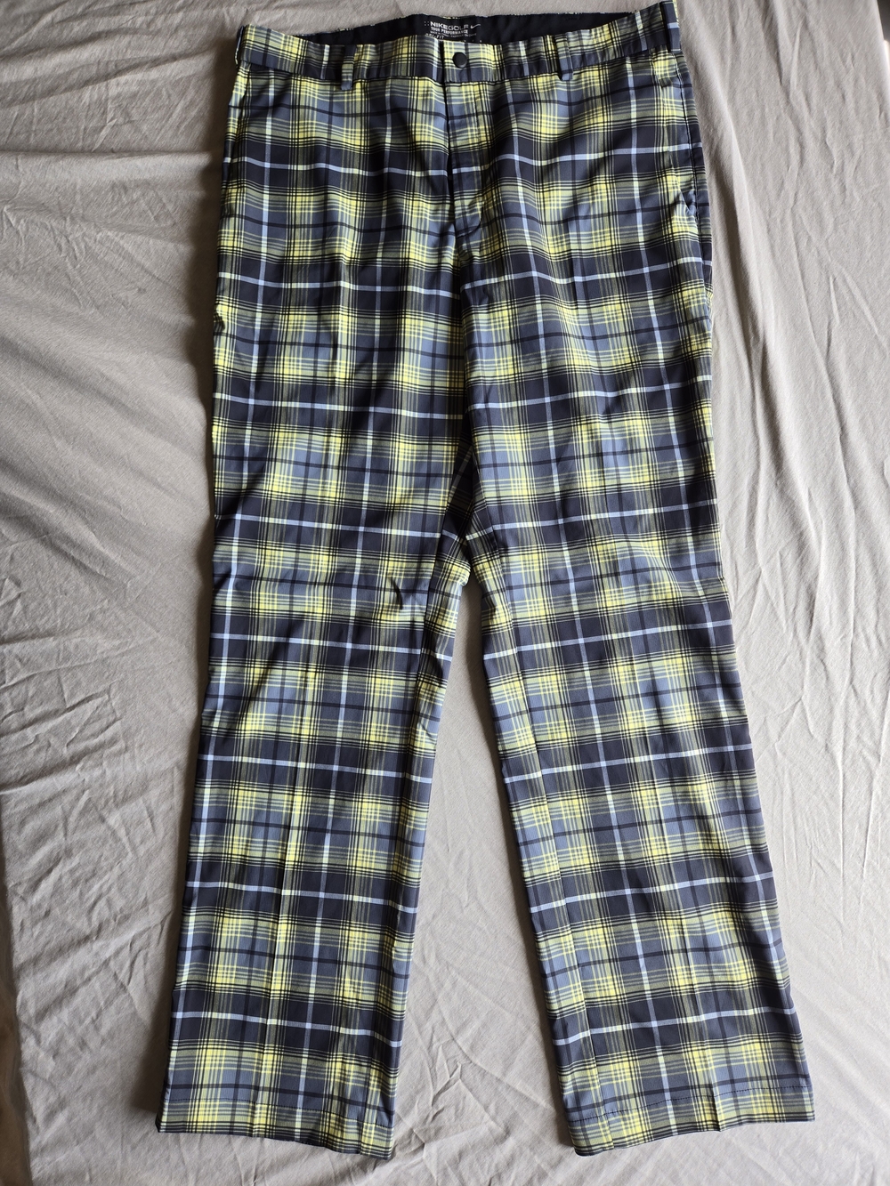 Nike Men's Yellow and Navy Plaid Golf Chinos Size 36